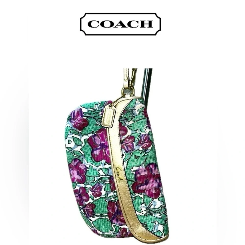 COACH Ashley Multicolor Floral Canvas Gold Leather Lg.Wristlet Wallet Clutch